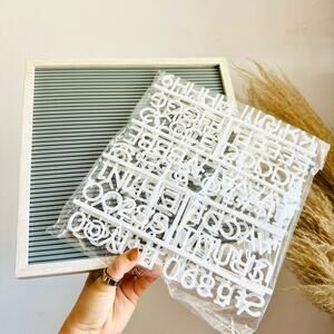 NEW ANTHROPOLOGIE White Washed Wood Frame Grey Peg Letter Board Wall Art Sign